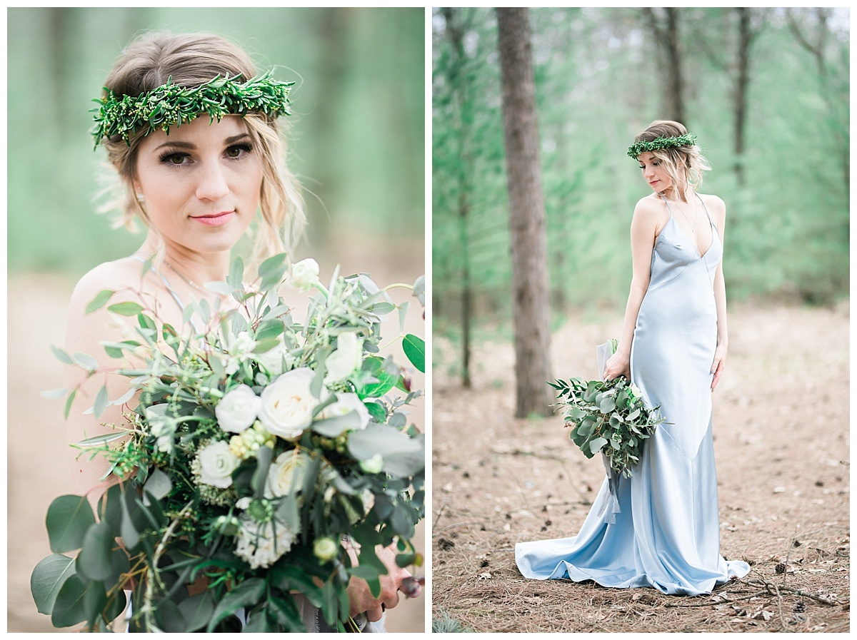 Forest Wedding Burlap and Bells Black River Falls Wisconsin Wedding Photographer Photography Woodsy Elevate Events Minkmaids Nontraditional Dress Blue