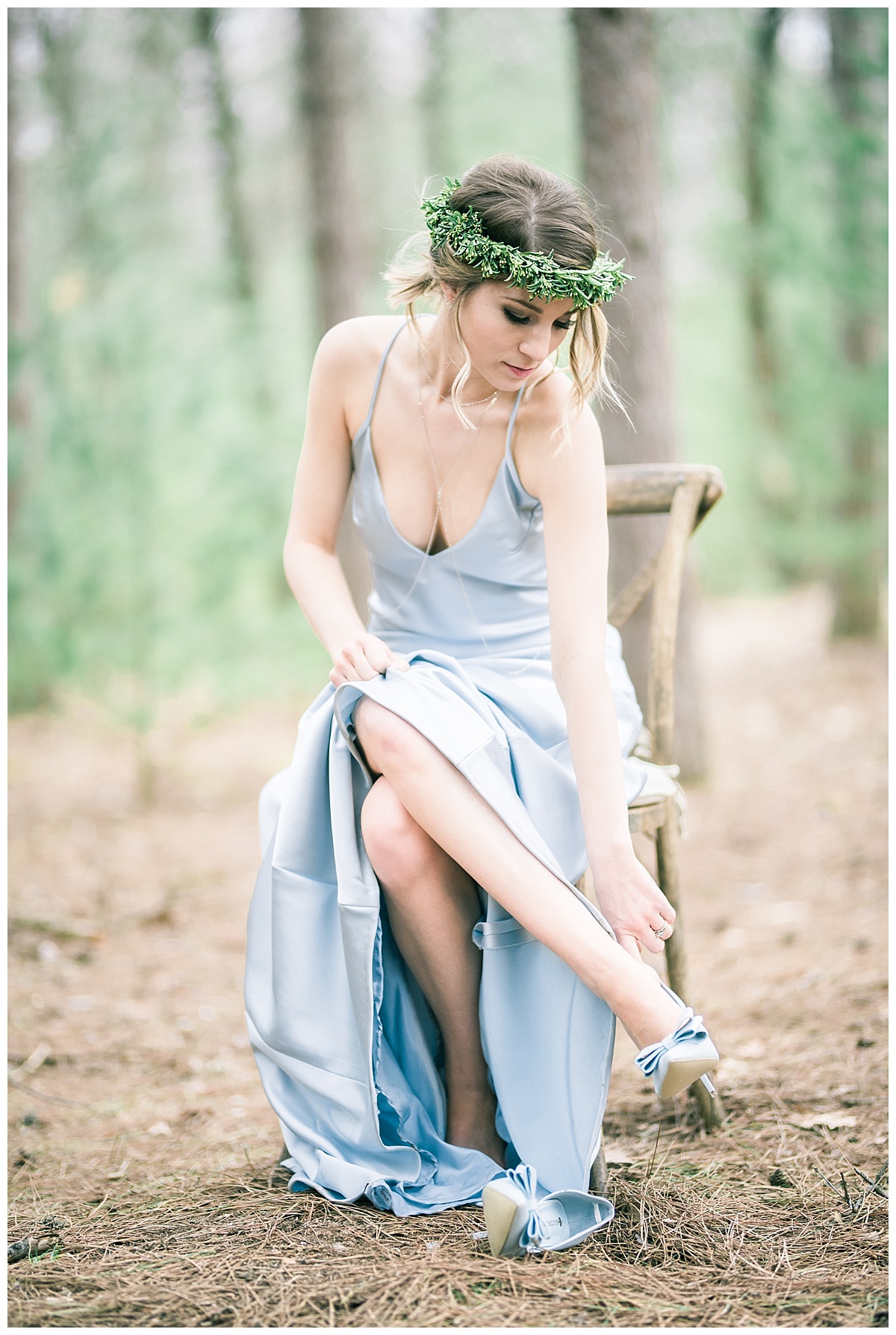 Forest Wedding Burlap and Bells Black River Falls Wisconsin Wedding Photographer Photography Woodsy Elevate Events Minkmaids Nontraditional Blue Dress