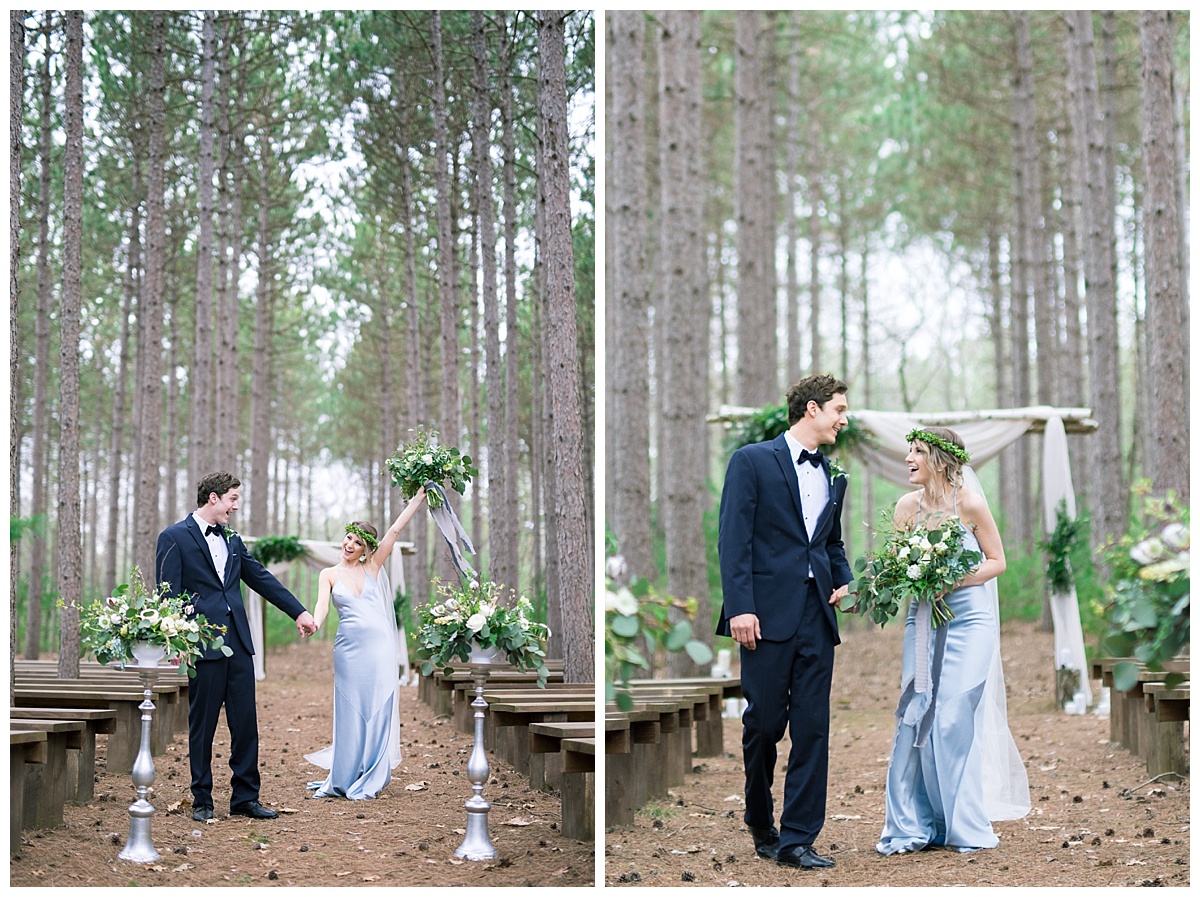 Forest Wedding Burlap and Bells Black River Falls Wisconsin Wedding Photographer Photography Woodsy Elevate Events Minkmaids Nontraditional Blue Dress