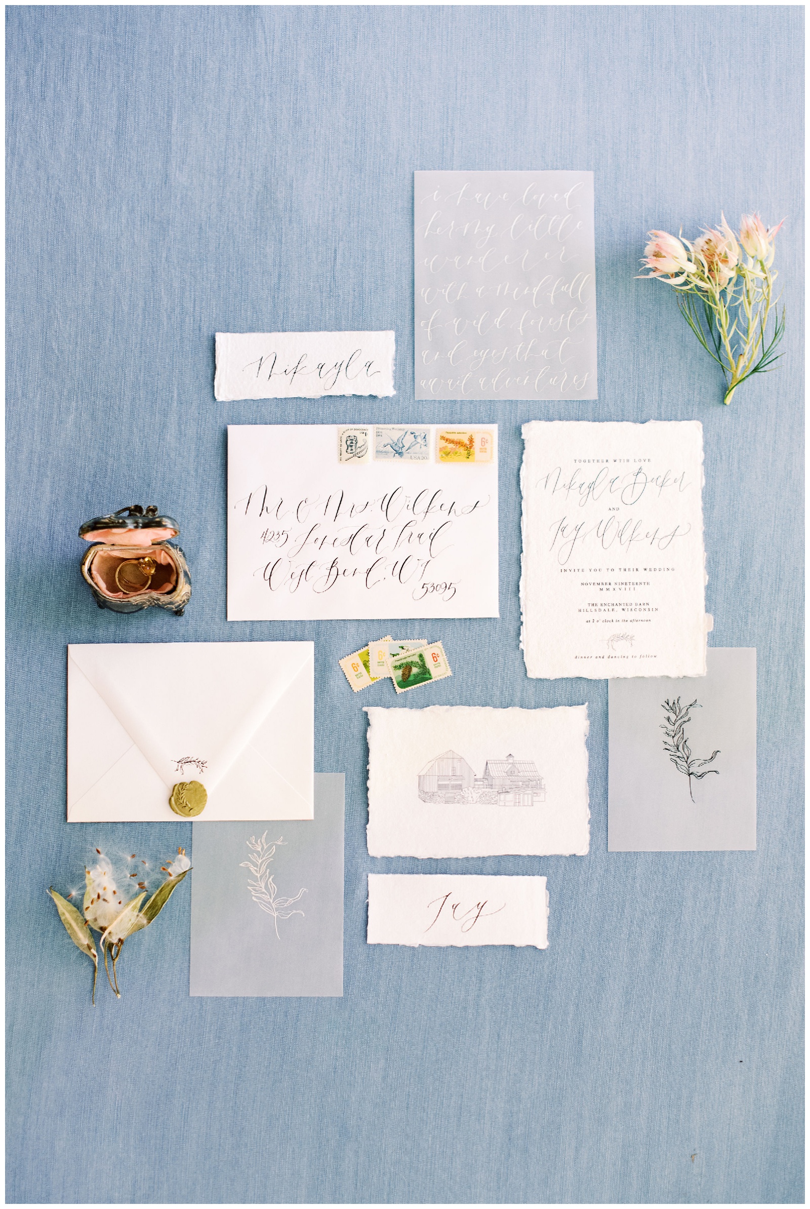 wisconsin wedding photographer meghan lee harris winter brittney tovar calligraphy invitation suite