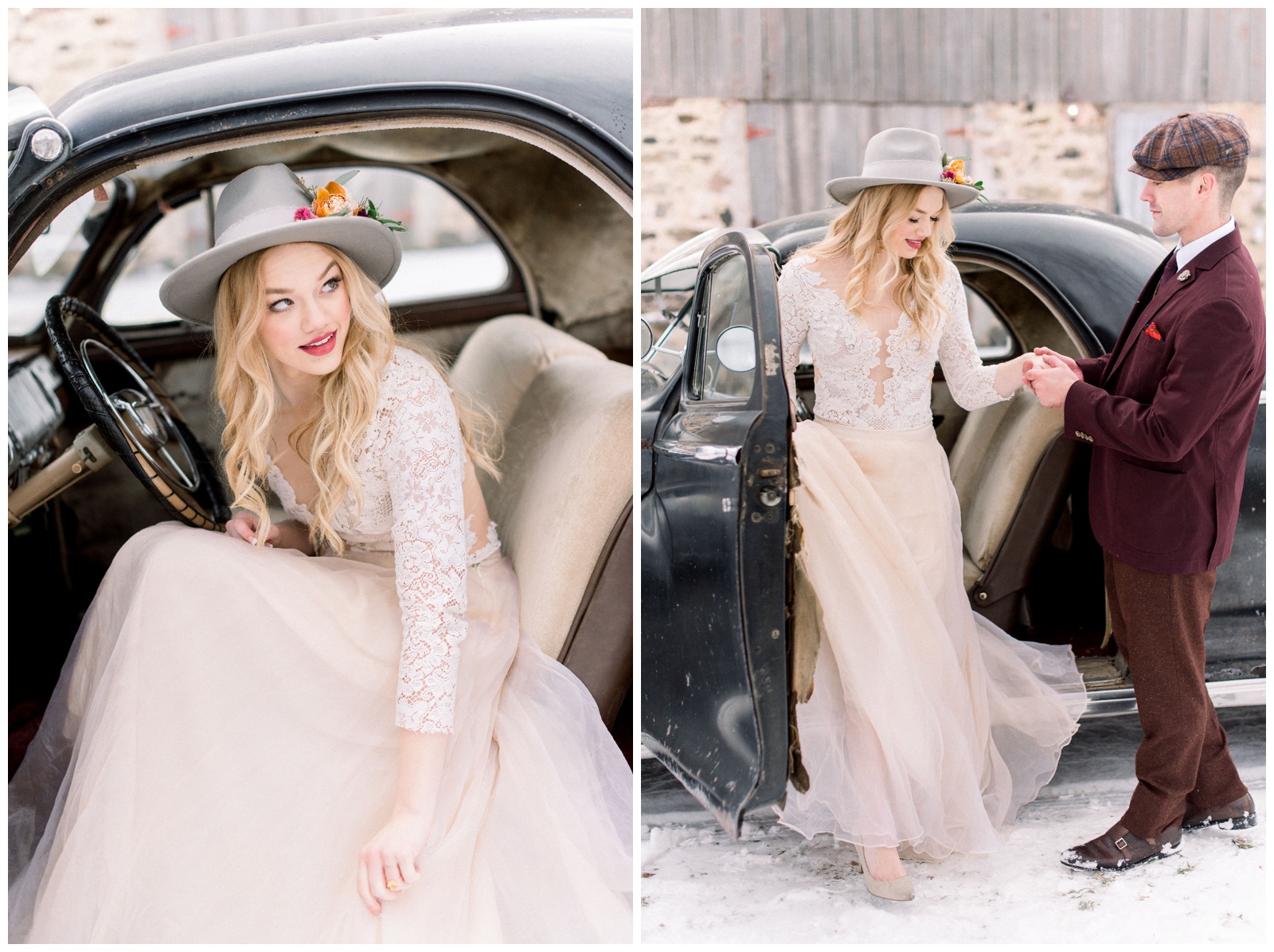 enchanted barn wedding hillsdale wisconsin photographer meghan lee harris winter vintage car rental