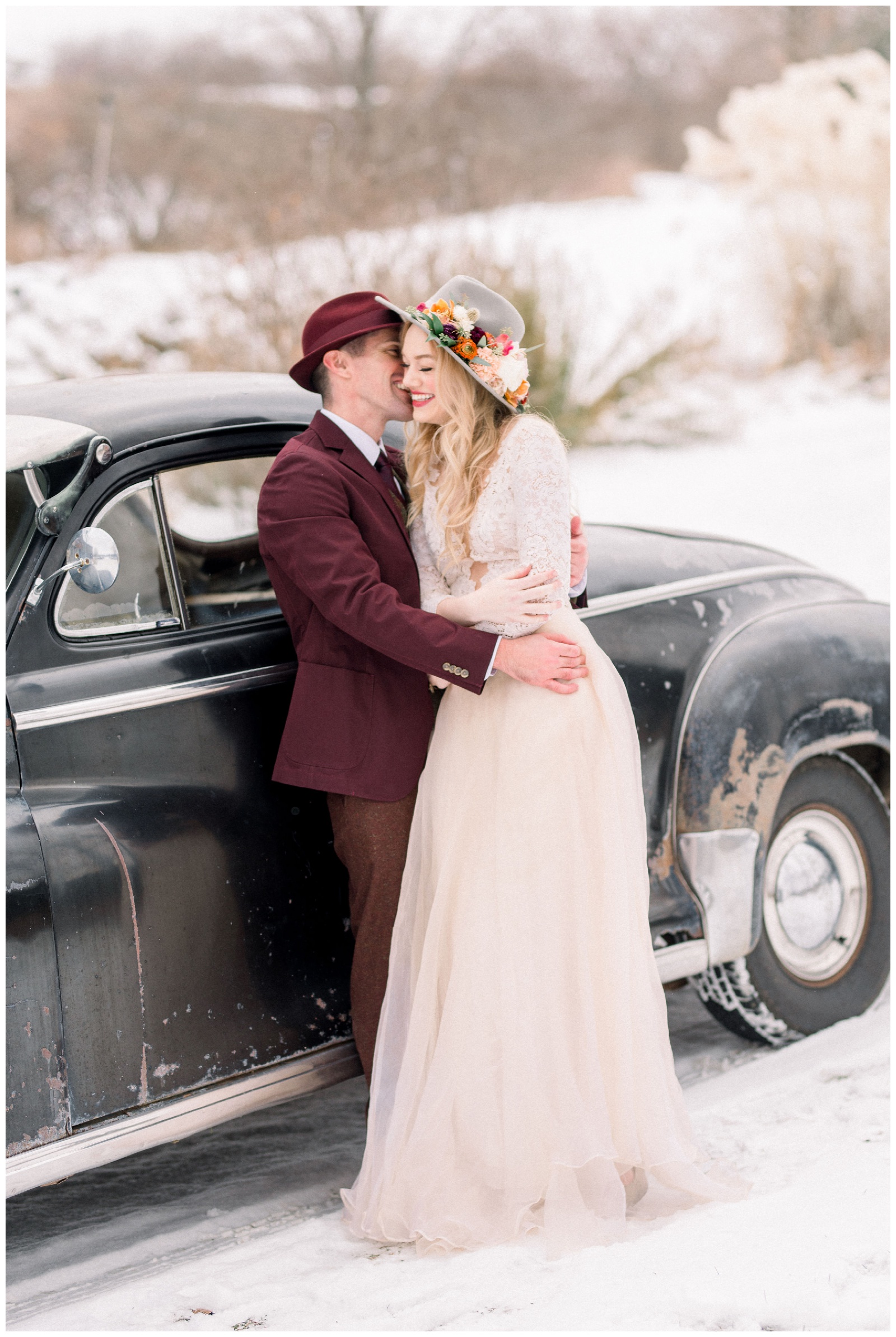 enchanted barn wedding hillsdale wisconsin photographer meghan lee harris winter vintage car rental
