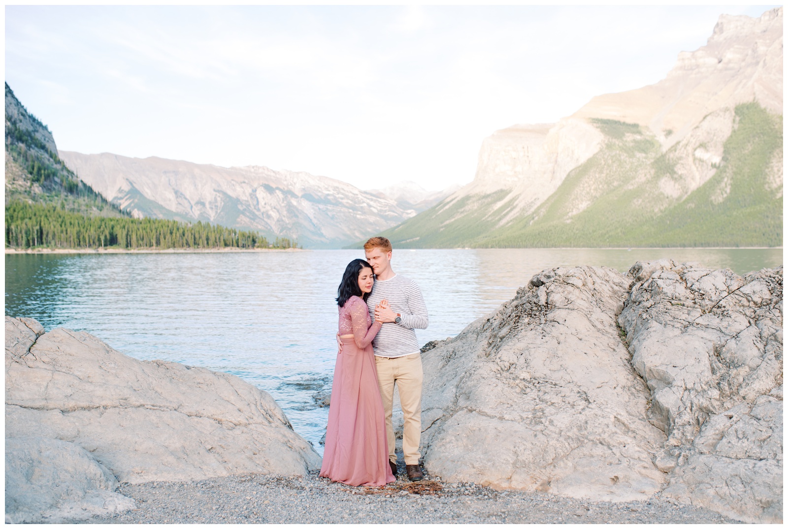 Banff Alberta Lake Minnewanka engagement session Fine art wedding photographer